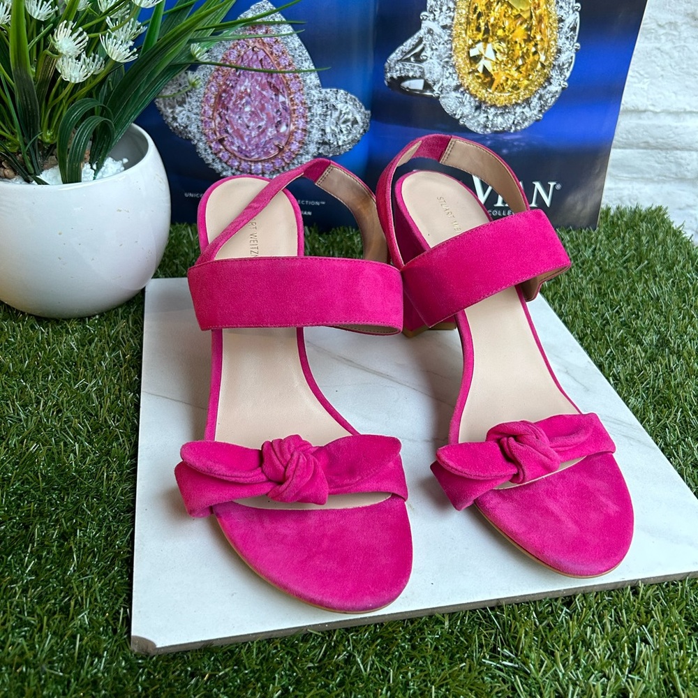 - STUART WEITZMANBandeau Block Heel Barbie Pink suede Leather size 12 - Picture 8 of 13